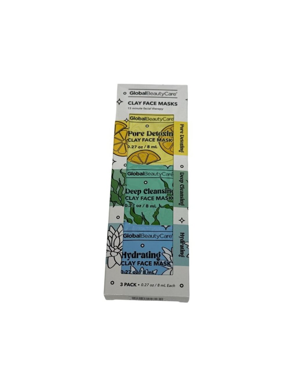Global Beauty Care Clay Face Mask Set 3 Pack Detox Hydrating Purifying